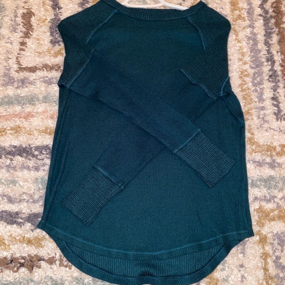 Women's Dark Teal Blue Shoulder Drop Long Sleeve